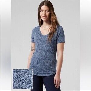 Athleta Blue Leopard Breezy V-neck Modal T-Shirt Size S